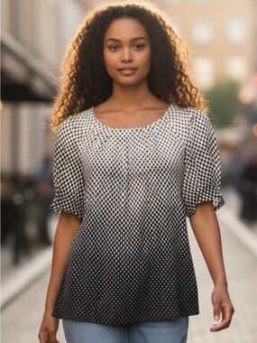 Mixit Black & White Ombre Dot Scoop Neck Tunic